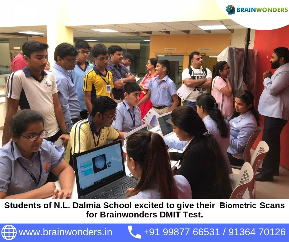 Students of N.L. Dalmia School excited to give their Biomatric Scans for Brainwonders DMIT Test