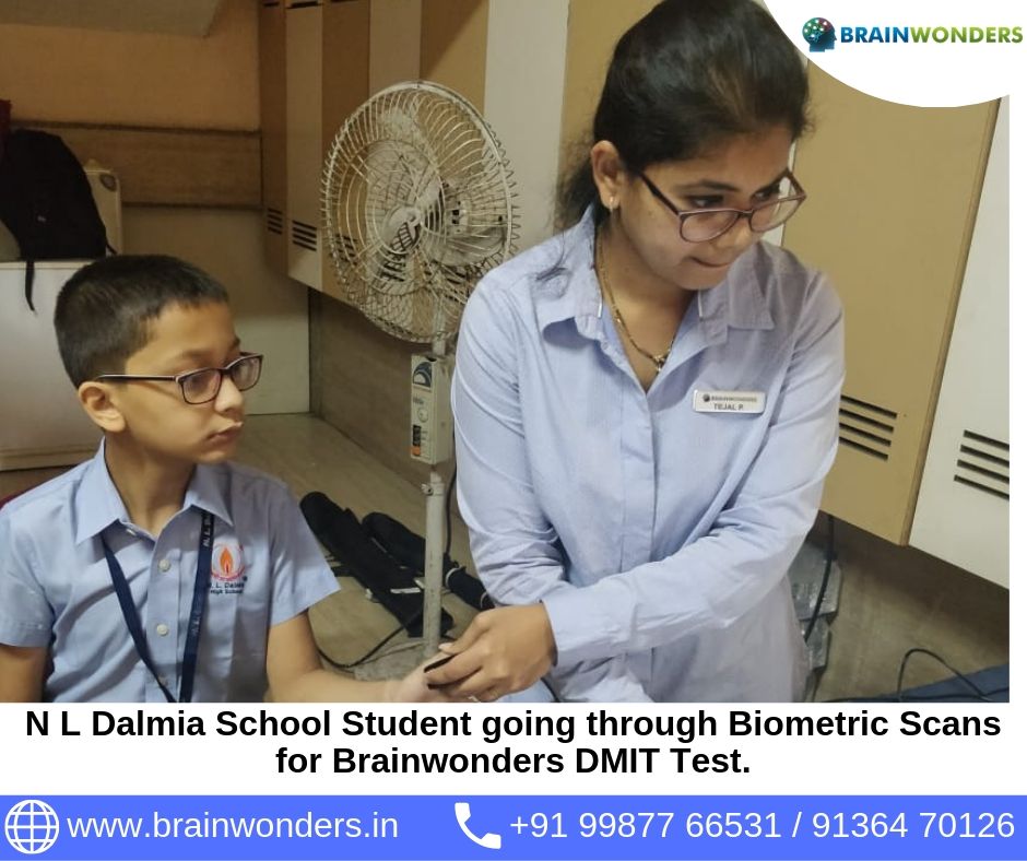 N L Dalmia School Student going through Biometric Scans for Brainwonders DMIT Test