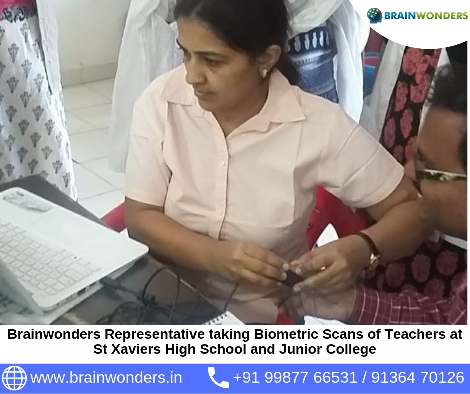 Brainwonders Representative taking Biometric Scans of Teachers at St Xaviers High School and Junior College
