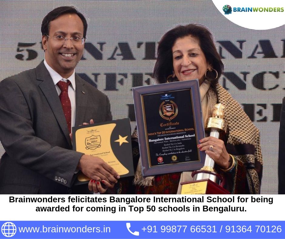 Brainwonders felicitates Bangalore International School for being awarded for coming in Top 50 schools in Bengaluru