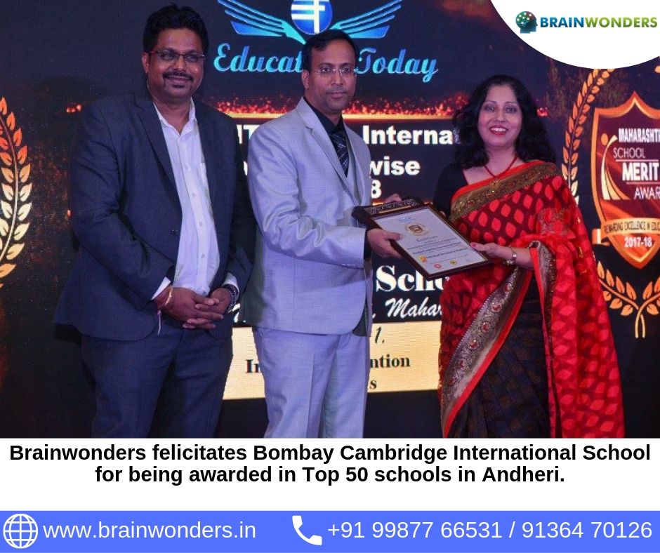 Brainwonders felicitates Bombay Cambridge International School for being awarded in Top 50 schools in Andheri