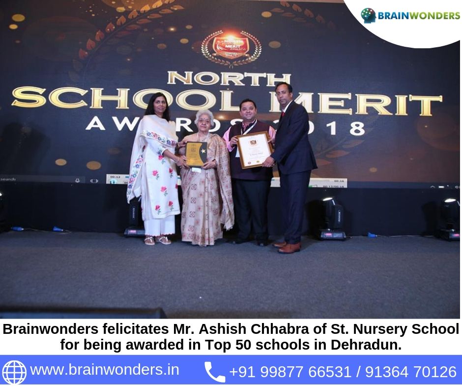 Brainwonders felicitates Mr. Ashish Chhabra of St. Nursery School for being awarded in Top 50 schools in Dehradun