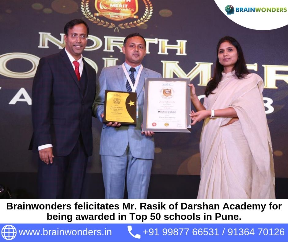 Brainwonders felicitates Mr. Rasik of Darshan Academy for being awarded in Top 50 schools in Pune