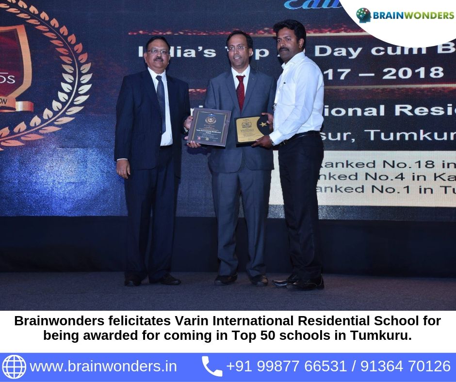 Brainwonders felicitates Varin International Residential School for being awarded for coming in Top 50 schools in Tumkuru