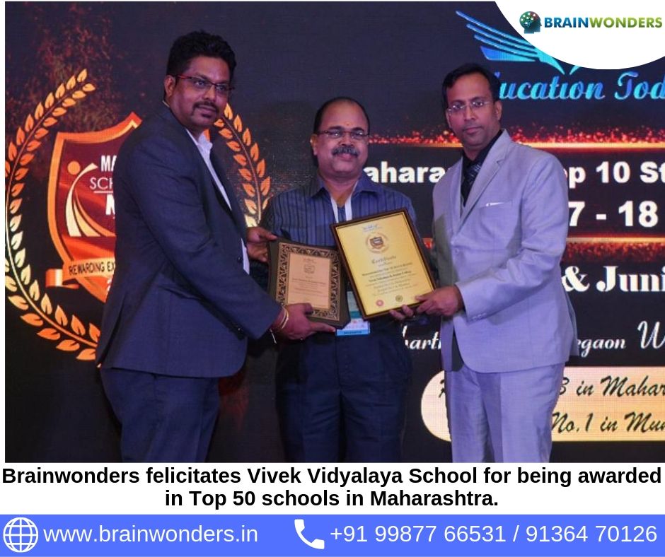 Brainwonders felicitates Vivek Vidyalaya School for being awarded in Top 50 schools in Maharashtra
