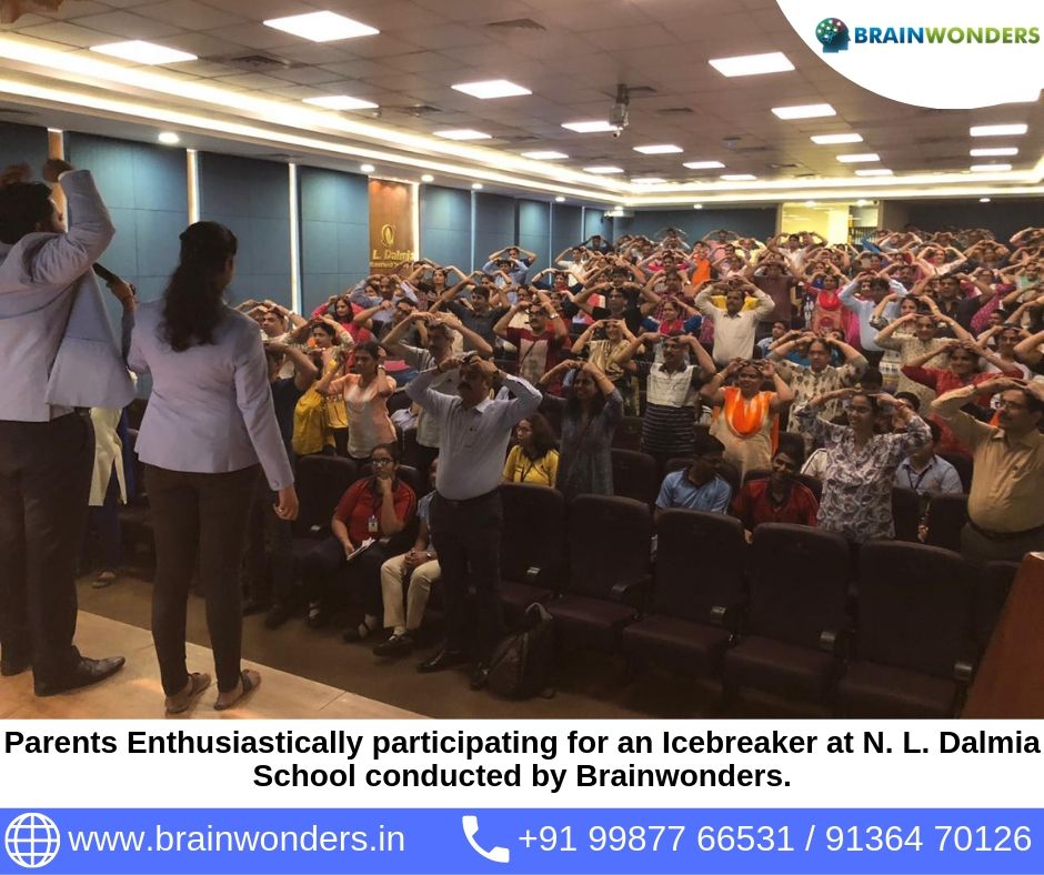 Parents Enthusiastically participating for an Icebreaker at N. L. Dalmia School conducted by Brainwonders
